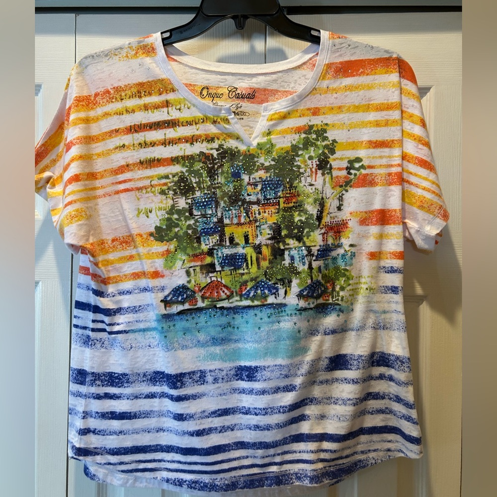 Colorful Striped Graphic T-Shirt